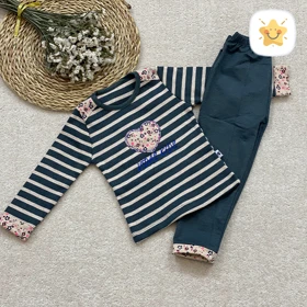 ست بلوز شلوار دخترانه مدل راه راه قلبی 1 تا 6 سال