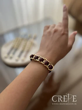 دستبند چرم طرح برند (زرشکی)