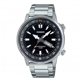 ساعت مچی مردانه کاسیو مدل MTD-130D-1A4V (بند استیل، بزل قطب‌نما، ثانیه‌شمار نارنجی)