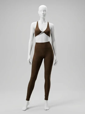 ست ورزشی سیملس نیم‌تنه کاپ‌دار بند گردنی نواردوزی و لگ پشت چروک