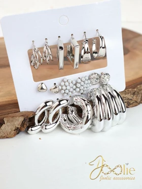 مجموعه 9 عددی گوشواره زنانه کد E1244 (سیلور)