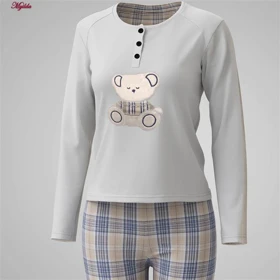 ست بلوز و شلوار زنانه تدی نخ پنبه طوسی لین کد 5196-151