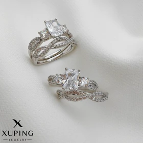 ست حلقه و پشت حلقه نقره‌ای زنانه با نگین مربعی Xuping