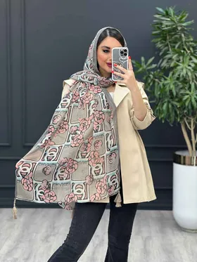 شال طرح گل چنل گلبهی - کرم