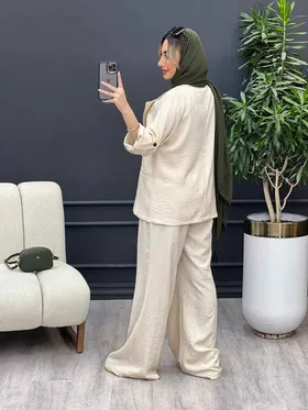 ست مانتو و شلوار یقه انگلیسی جیب نما