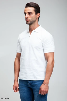 تیشرت یقه دارنیم زیپ بافت