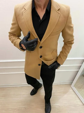 پالتو 3 دکمه یقه بلیزر جیب پالتویی کرم o114