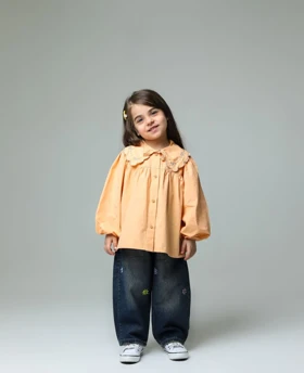 شومیز شلوار جین دخترانه رنگ گلبهی کد 3827