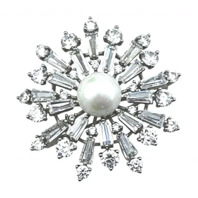 سنجاق سینه زنانه ژوپینگ مدل اسنول پرل طرح برف جواهری نگین‌دار با مروارید مرکزی