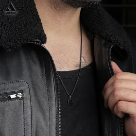 گردنبند مردانه مشکی Square Silver Necklace-K