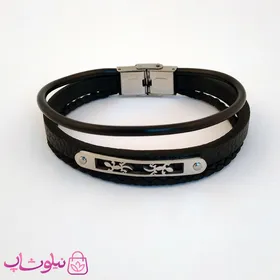 دستبند چرمی و استیل مردانه سه ردیفه