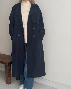 ترنچ کت Drop سرمه ای (قد بلند)