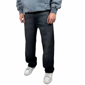 شلوار جین بگ مردانه ذغالی دارک واش با زاپ ظریف