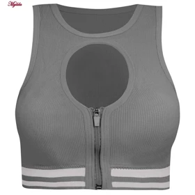 ست نیمتنه و شلوارک ورزشی زنانه مدل زیپدار پشت چیندار رنگ طوسی ماییلدا کد 5243-8319