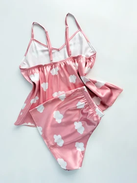 ست لباس خواب تاپ و شورتک ساتن طرح ابر