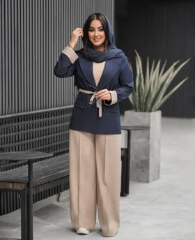 ست کت و شلوار زنانه کجراه دو رنگ