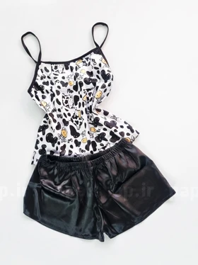 ست لباس خواب تاپ و شورتک ساتن طرح گاو