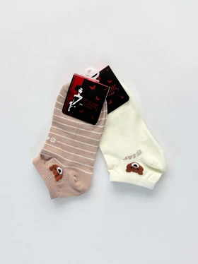 جوراب مچی نخ پنبه طرح خرس و قلب