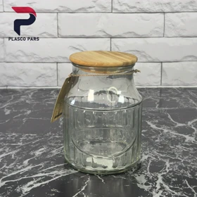 بانکه شیشه ای 1 لیتری درب چوبی لیمون