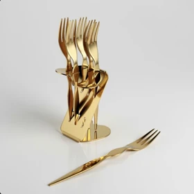 چنگال دسر خوری 6 عددی استند دار طلایی