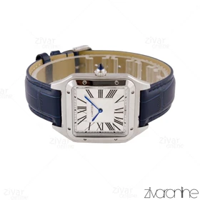 ساعت کارتیه مردانه سانتوس دومونت قاب سیلور بند چرم سرمه ای 105549