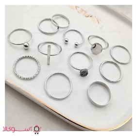 پک انگشتر زنانه نقره ای 12 عددی کد 151
