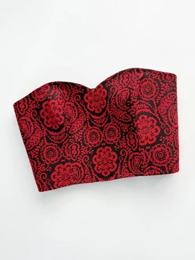 کراپ تاپ مجلسی دکلته فنر دار گلیمی پشت‌باز بندی