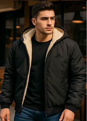 کاپشن مردانه مشکی داخل تمام خز مدل adidas-مشکی ویژه