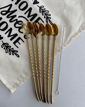 نی قاشقی استیل شربت خوری طلایی و سیلور /p401