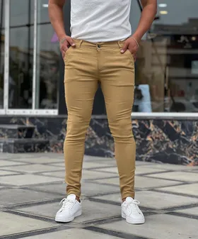 شلوار کتان کش اسپرت کرم