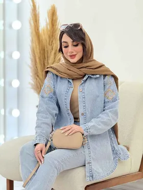مانتو جین سرشانه گلدوزی