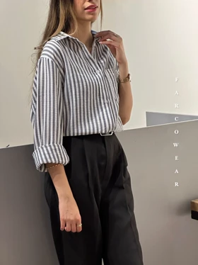 شومیز راه راه لینن زنانه خنک و تابستانی کد 093