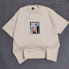 تیشرت باکسی زندان بان گلدوزی کرم سایز xxL (توضیحات توجه کنید راهنمای سایز)