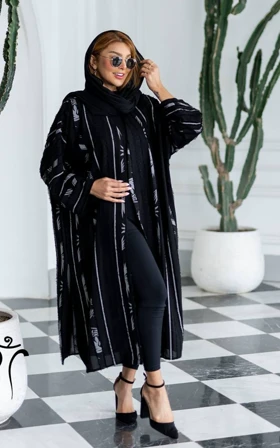 مانتو زنانه عبایی مجلسی راه راه