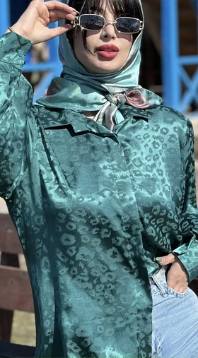 شومیز ساتن مجلسی طرح پلنگی