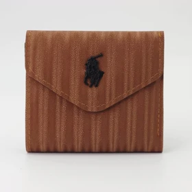 کیف پول و جاکارتی دور دوخت چرم مصنوعی (فوم) دکمه‌دار طرح پلو Polo کد 18188س (قهوه ای)
