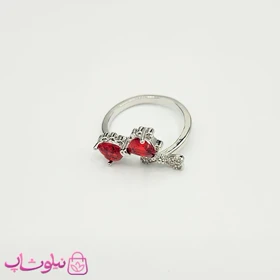 انگشتر زنانه طرح پاپیون قرمز نگین‌دار فری سایز کد 98