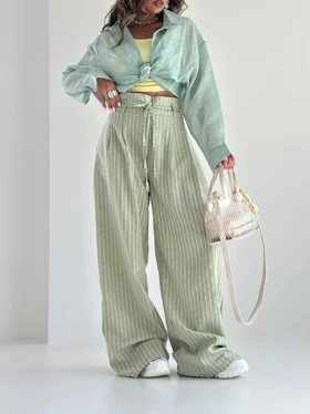 شلوار لینن راه راه