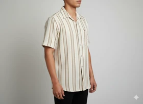 پیراهن مردانه آستین کوتاه راه راه کنفی کرم 717