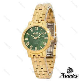 ساعت الکسا 0108 زنانه طلایی صفحه سبز w-10127