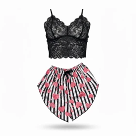 ست نیمتنه گیپور و شلوارک طرح قلب 008