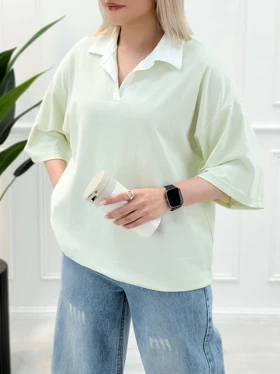 تیشرت یقه دار دخترانه تمنا - سبز