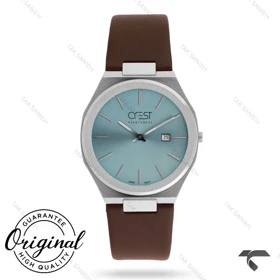 ساعت کرست مردانه 6399-2 صفحه آبی بند چرم Crest-11091-G