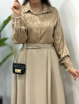 شومیز ساتن جلو دکمه برگ