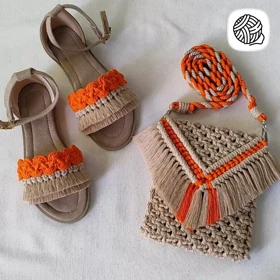 ست کیف و صندل زنانه مکرومه بافی مدل ملودی