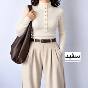 بلوز زنانه یقه ایستاده دکمه‌دار مدل 1708 (سفید)