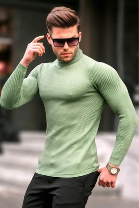 ژاکت بافتنی مردانه یقه اسکی سبز نعنایی 6306