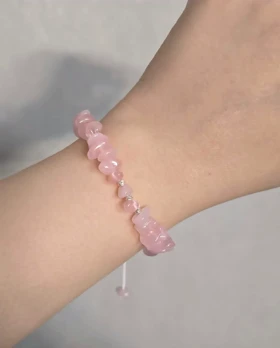 دستبند و گردنبند با سنگ رز کوارتز اصل و نقره