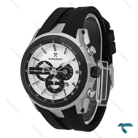 ساعت مردانه رومانسون کورنوگراف قاب سیلور بند رابر مشکی Romanson-8260-G