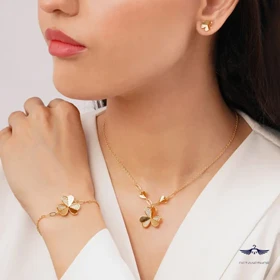 کد 0004 سرویس گل ونکلیف نگین‌دار طلایی YSX